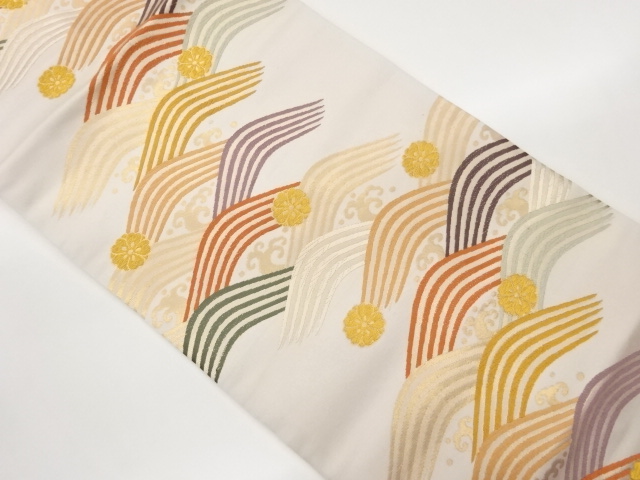 JAPANESE KIMONO / NAGOYA OBI / WOVEN ROUGH WAVE & SAKURA 